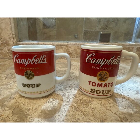 Campbells Soup Mug Set Of 2 Classic Ceramic Cups Red & White Andy Warhol Art Kit - Picture 1 of 5